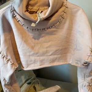 ALO YOGA Pink/peach Cowl Neck CROP SWEATER